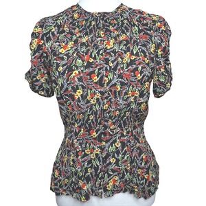 Polo Ralph Lauren Floral Smocked Waist Puff Sleeve Viscose Black Women's Top 4